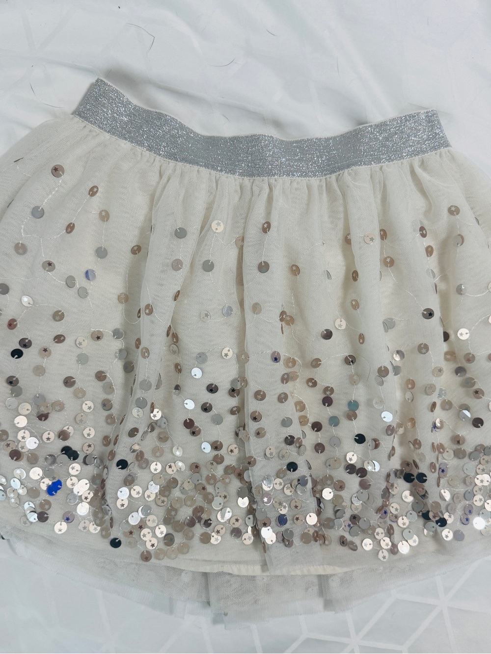 Cat & Jack Ivory Tulle Skirt with Silver Sequin Waistband